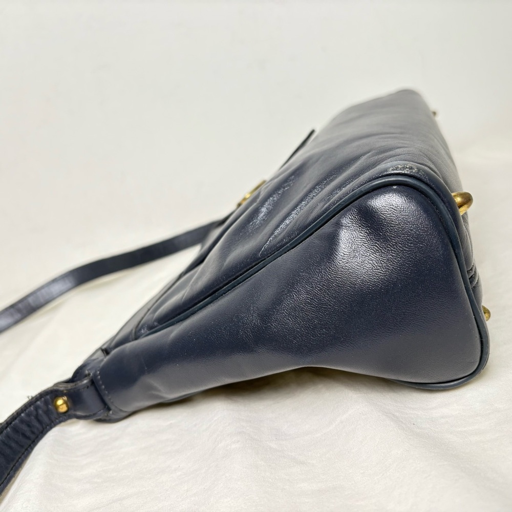 ETIENNE AIGNER Vintage Navy Blue Pleated Leather Shoulder Bag Purse Classic - Picture 13 of 17